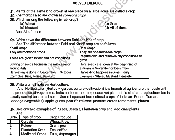 Cbse Class 8 Science Crop Production And Management Worksheet